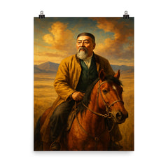 Abai Qunanbaiuly on the Kazakh steppe poster on a plain backdrop in size 8"x10".