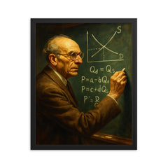 Abba Lerner chalking market equations framed print on a plain backdrop in size 16"x20".