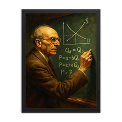 Abba Lerner chalking market equations framed print on a plain backdrop in size 18"x24".