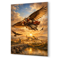 Abbas Ibn Firnas gliding experiment over Cordoba metal print mockup