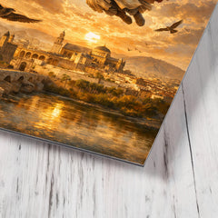 Abbas Ibn Firnas gliding experiment over Cordoba metal print mockup