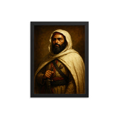 Abd al Qadir of Algeria dignified resistance portrait framed print on a plain backdrop in size 12"x16".