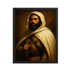 Abd al Qadir of Algeria dignified resistance portrait framed print on a plain backdrop in size 16"x20".