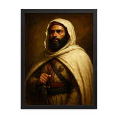 Abd al Qadir of Algeria dignified resistance portrait framed print on a plain backdrop in size 18"x24".