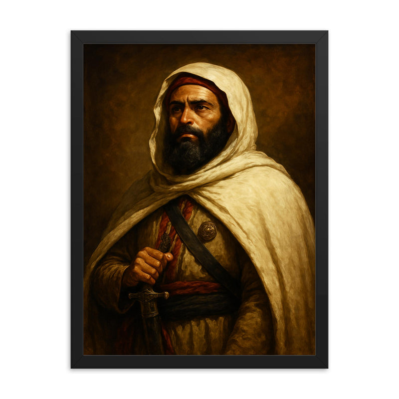 Abd al Qadir of Algeria dignified resistance portrait framed print on a plain backdrop in size 18