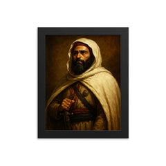 Abd al Qadir of Algeria dignified resistance portrait framed print on a plain backdrop in size 8"x10".