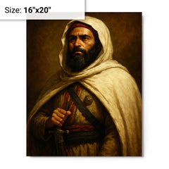 Abd al Qadir of Algeria dignified resistance portrait metal print on a plain backdrop in size 16"x20".