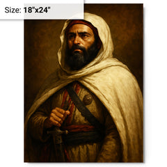 Abd al Qadir of Algeria dignified resistance portrait metal print on a plain backdrop in size 18"x24".