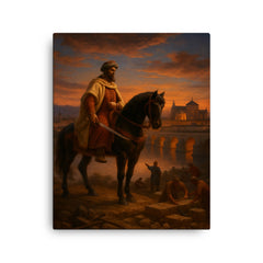 Abd al Rahman I founding Córdoba at dusk canvas print on a plain backdrop in size 16"x20".