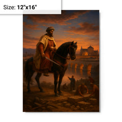 Abd al Rahman I founding Córdoba at dusk metal print on a plain backdrop in size 12"x16".