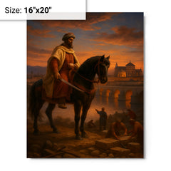 Abd al Rahman I founding Córdoba at dusk metal print on a plain backdrop in size 16"x20".