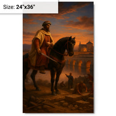 Abd al Rahman I founding Córdoba at dusk metal print on a plain backdrop in size 24"x36".