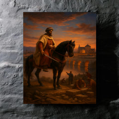 Abd al Rahman I founding Córdoba at dusk metal print mockup
