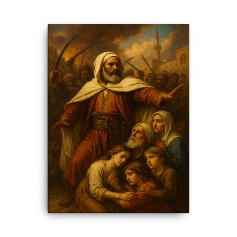 Abd el Kader protecting Christians in Damascus canvas print on a plain backdrop in size 18