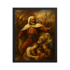 Abd el Kader protecting Christians in Damascus framed print on a plain backdrop in size 16"x20".