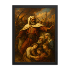 Abd el Kader protecting Christians in Damascus framed print on a plain backdrop in size 18"x24".