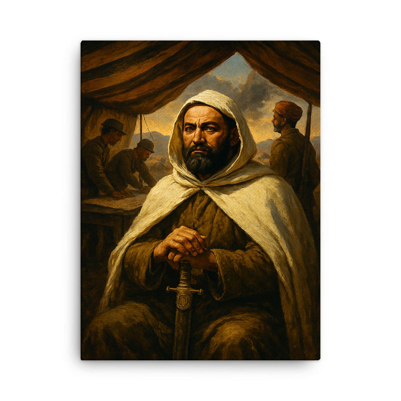 Abd el Krim at the Rif War command tent canvas print on a plain backdrop in size 18