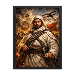 Abd el Krim in Rif resistance regalia framed print on a plain backdrop in size 18"x24".