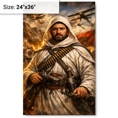 Abd el Krim in Rif resistance regalia metal print on a plain backdrop in size 24"x36".