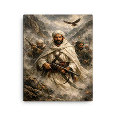Abd el Krim leading Rif fighters in mountain fog canvas print on a plain backdrop in size 16"x20".