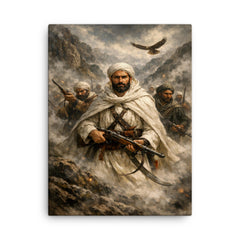Abd el Krim leading Rif fighters in mountain fog canvas print on a plain backdrop in size 18"x24".