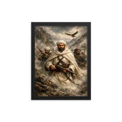 Abd el Krim leading Rif fighters in mountain fog framed print on a plain backdrop in size 12"x16".