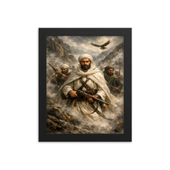 Abd el Krim leading Rif fighters in mountain fog framed print on a plain backdrop in size 8"x10".