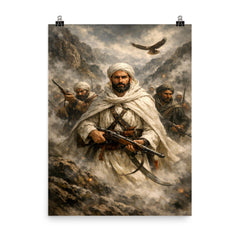 Abd el Krim leading Rif fighters in mountain fog poster on a plain backdrop in size 8"x10".