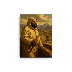 Abd el Krim surveying Rif mountain trenches canvas print on a plain backdrop in size 12"x16".