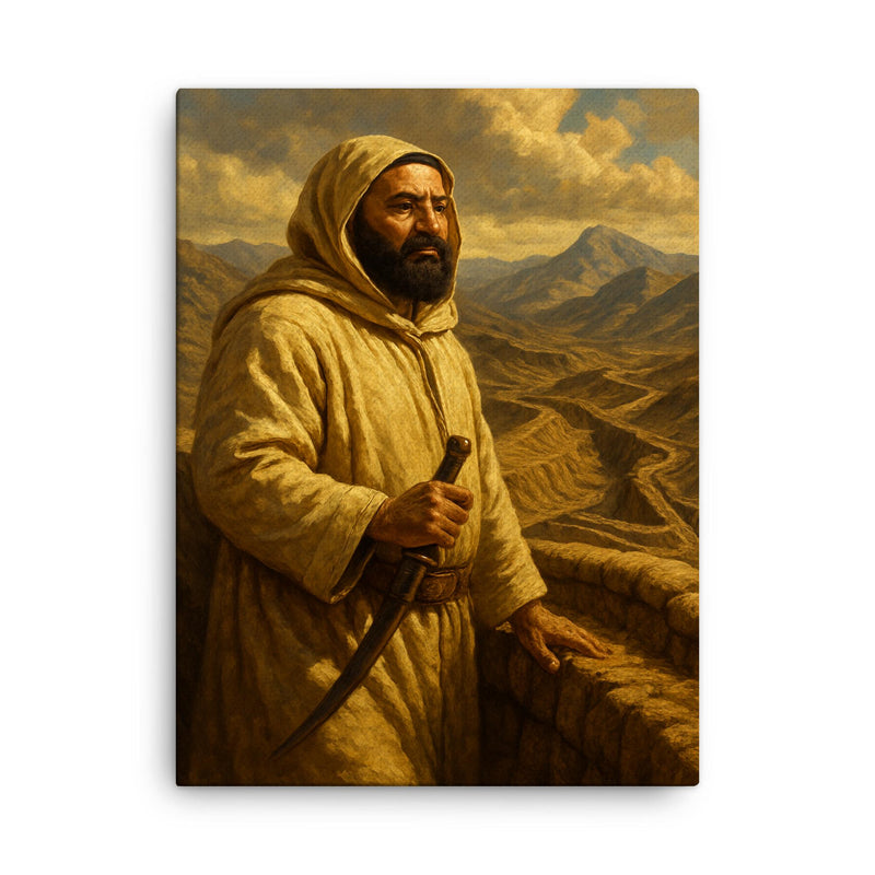 Abd el Krim surveying Rif mountain trenches canvas print on a plain backdrop in size 18
