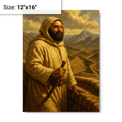 Abd el Krim surveying Rif mountain trenches metal print on a plain backdrop in size 12"x16".