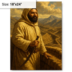 Abd el Krim surveying Rif mountain trenches metal print on a plain backdrop in size 18"x24".