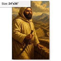 Abd el Krim surveying Rif mountain trenches metal print on a plain backdrop in size 24"x36".