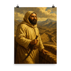 Abd el Krim surveying Rif mountain trenches poster on a plain backdrop in size 8"x10".