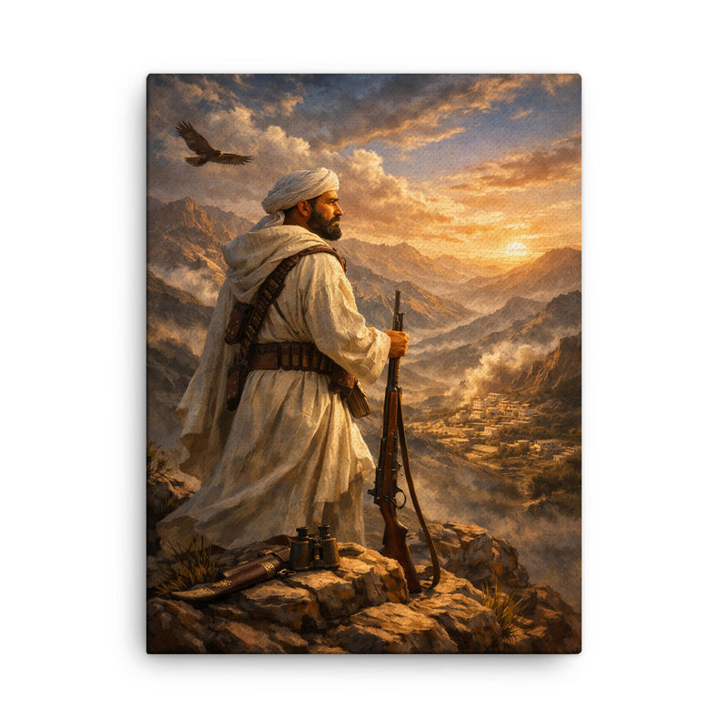 Abd el Krim surveying Rif mountains canvas print on a plain backdrop in size 18