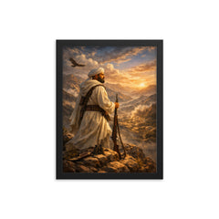 Abd el Krim surveying Rif mountains framed print on a plain backdrop in size 12"x16".