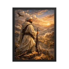 Abd el Krim surveying Rif mountains framed print on a plain backdrop in size 16"x20".