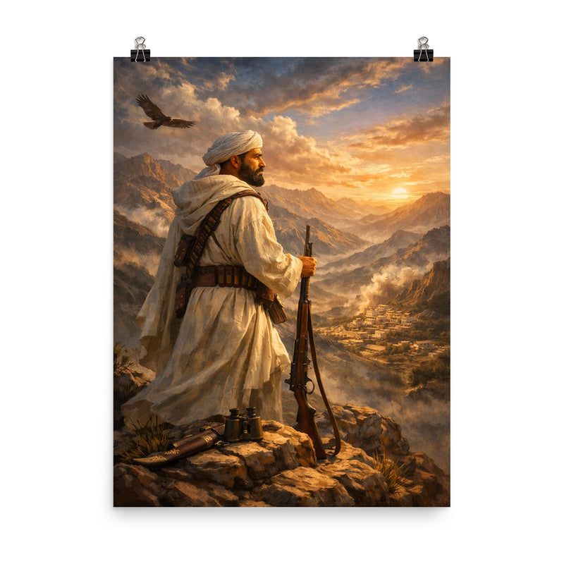 Abd el Krim surveying Rif mountains poster on a plain backdrop in size 8