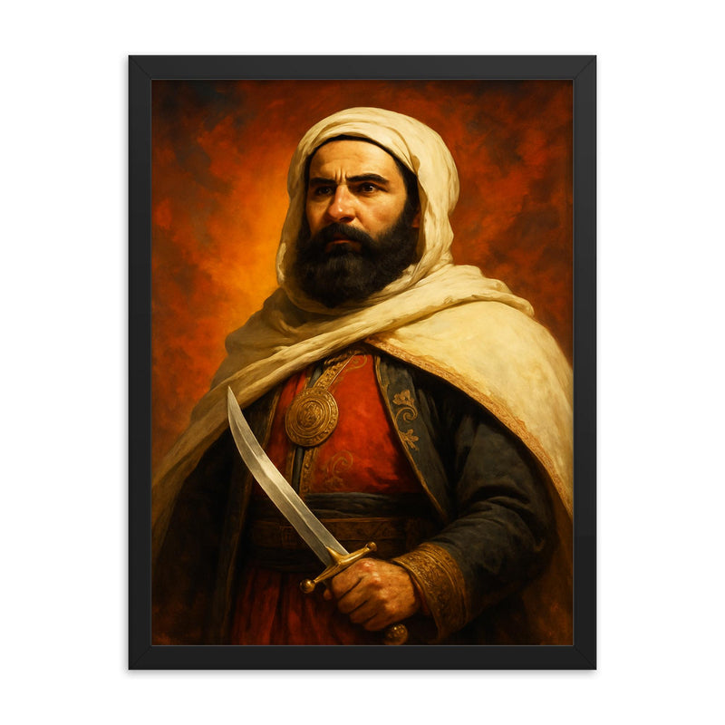Abdelkader El Djezairi framed print on a plain backdrop in size 18