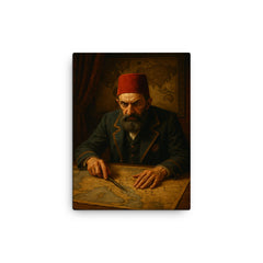 Abdülhamid II in paranoid map room canvas print on a plain backdrop in size 12"x16".