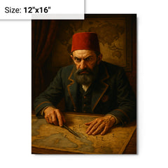 Abdülhamid II in paranoid map room metal print on a plain backdrop in size 12"x16".
