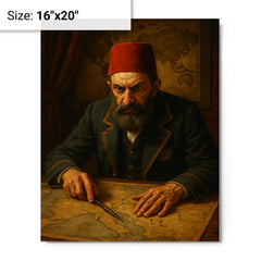 Abdülhamid II in paranoid map room metal print on a plain backdrop in size 16"x20".