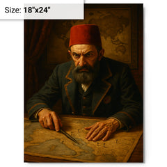 Abdülhamid II in paranoid map room metal print on a plain backdrop in size 18"x24".