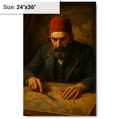 Abdülhamid II in paranoid map room metal print on a plain backdrop in size 24"x36".