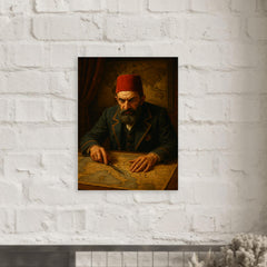 Abdülhamid II in paranoid map room metal print mockup