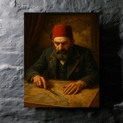 Abdülhamid II in paranoid map room metal print mockup