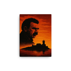 Abdullah Öcalan prison island silhouette rejected canvas print on a plain backdrop in size 12"x16".