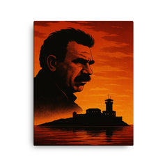 Abdullah Öcalan prison island silhouette rejected canvas print on a plain backdrop in size 16"x20".