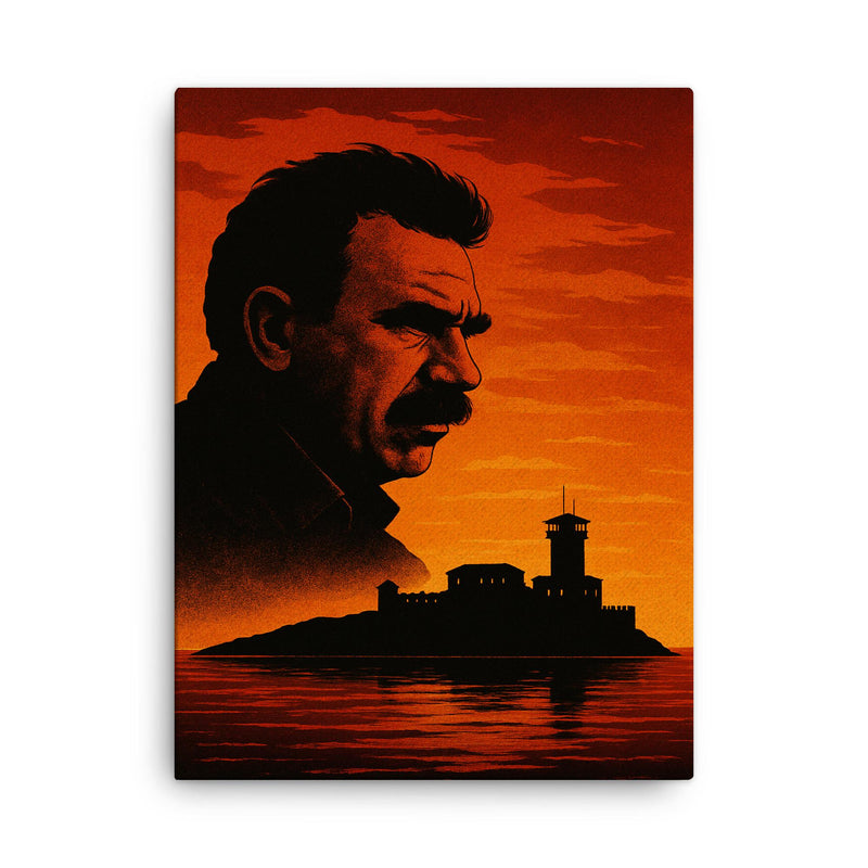 Abdullah Öcalan prison island silhouette rejected canvas print on a plain backdrop in size 18