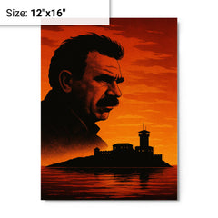 Abdullah Öcalan prison island silhouette rejected metal print on a plain backdrop in size 12"x16".